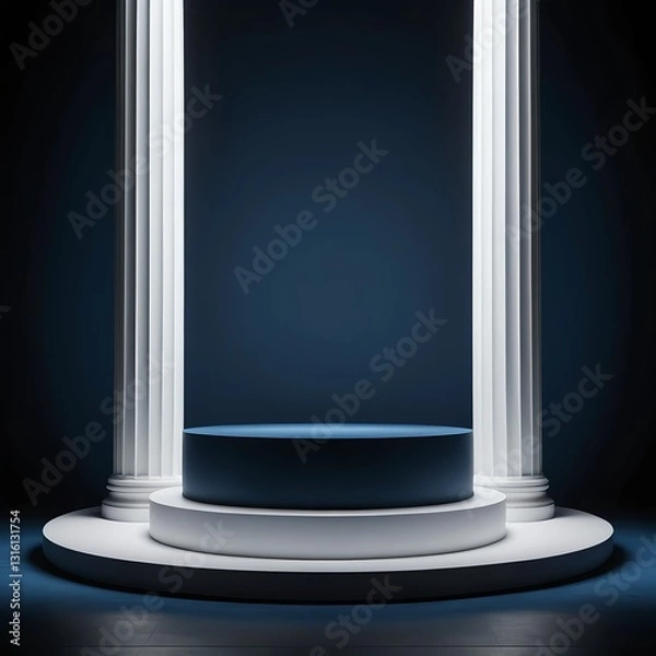 Obraz Dark Blue Minimalist Product Display Podium with White Columns
