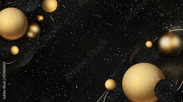 Fototapeta Golden Spheres and Cosmic Dust: A 3D Rendered Abstract Design AI Generated