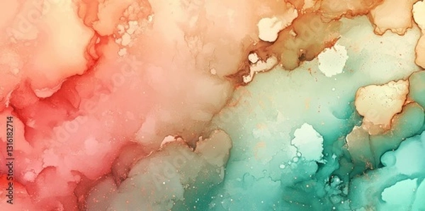 Fototapeta Vibrant abstract artistic compositions are formed through the splashing and blending of watercolor paint, combining warm and cool tones in dynamic fluid color interactions