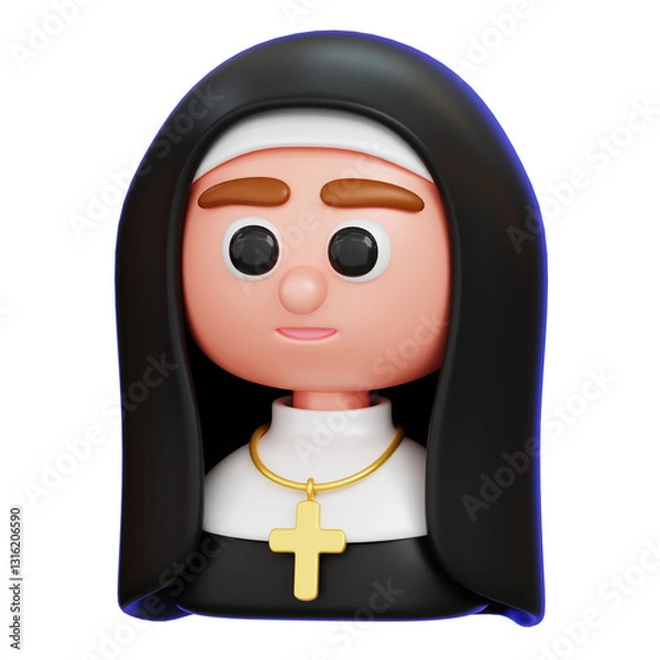 Obraz Nun cartoon character isolated. 3D render illustration