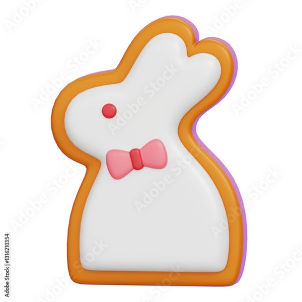 Obraz Happy Easter with cute bunny biscuit cookie isolated. 3D render illustration