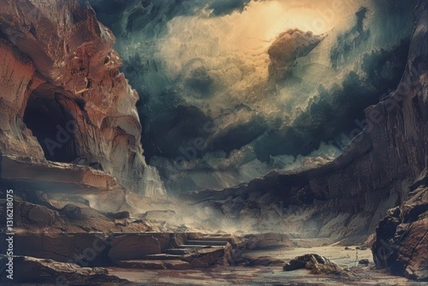 Fototapeta Mysterious Rocky Landscape with Stormy Sky