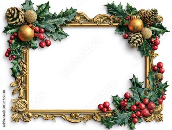 Fototapeta Decorative christmas border frame framing element on white background
