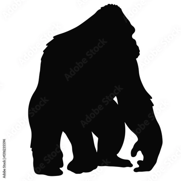 Obraz Gorilla silhouette standing against white background, animal symbolism