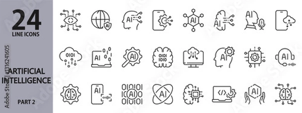 Obraz Artificial Intelligence line icons set with Internet, Intelligence, Technology, Neural Network, Machine and more. Editable Stroke
