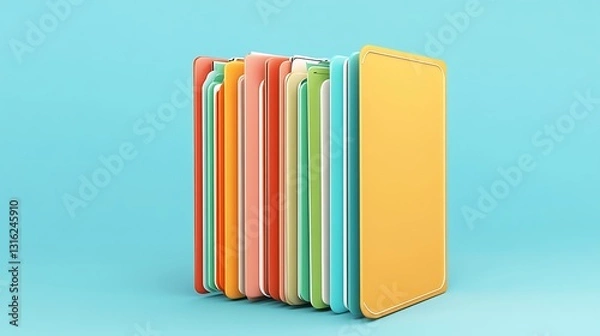 Fototapeta Colorful Stack of Cutting Boards: A 3D Render on a Light Blue Background AI Generated