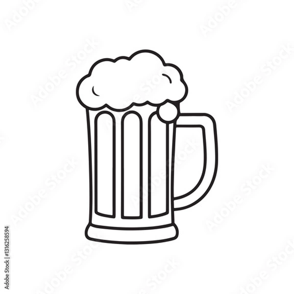Fototapeta Beer mug outline icon, isolated on white background. Vector illustration