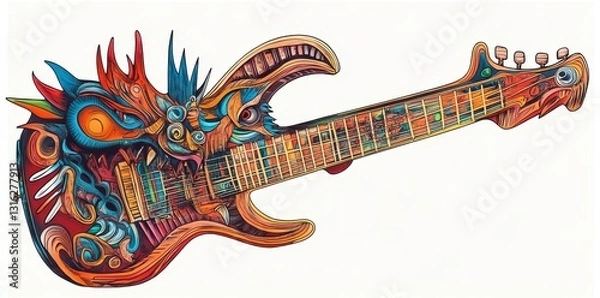 Fototapeta An artistic guitar depicting the form and details of a dragon