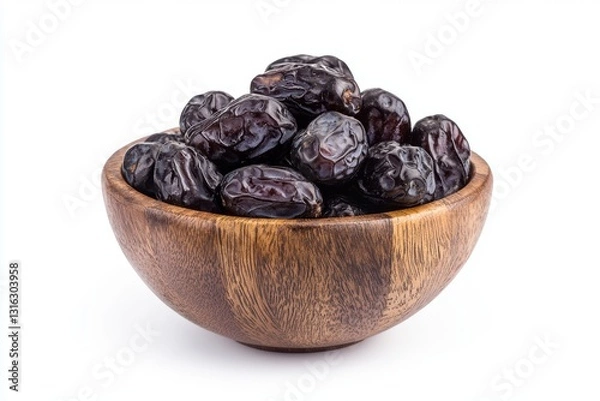 Obraz Bowl of Fresh Ajwa Dates on White Background. 