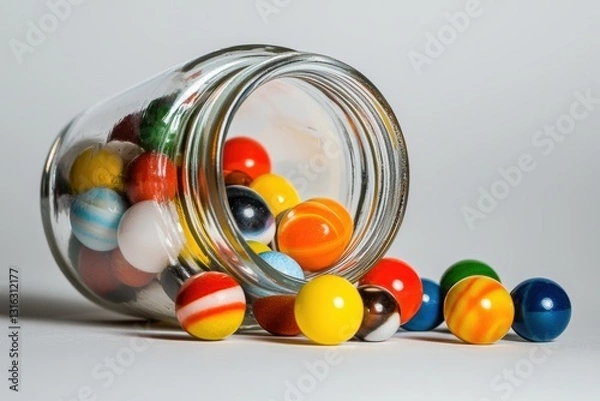 Fototapeta Marbles in a jar, with a porch and light, colorful in a game scene