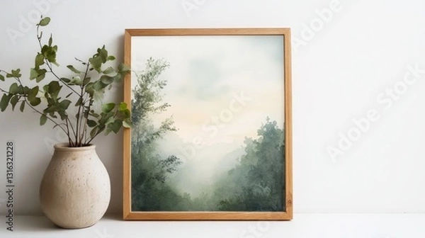 Fototapeta Serene Forest Watercolor: Twilight Vase & Greenery 