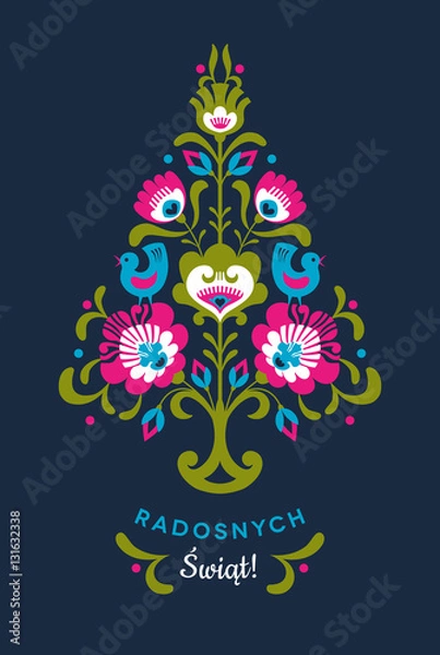 Fototapeta Choinka bożonarodzeniowa z wzorem ludowym