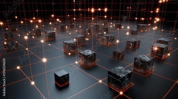 Fototapeta Deep learning computer vision network detecting objects with glowing bounding boxes and neural pathways