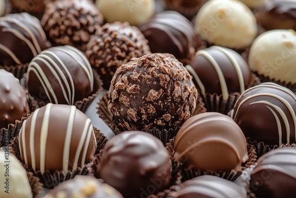 Fototapeta An elegant display of smooth chocolate truffles, artfully arranged for a decadent treat.