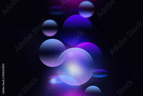 Fototapeta Abstract geometric circle soft light blue purple bokeh on black background for Modern graphic business technology digital design illustration web template backdrop desktop wallpaper bubbles banner