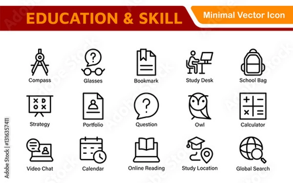 Fototapeta Education Icons Collection. Vector-Based Icons for School, College, Learning Resources, Study, and Teaching Tools