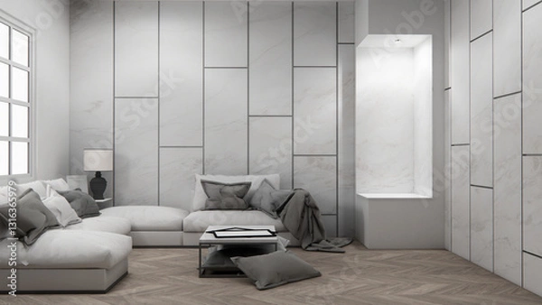 Fototapeta sofa armchair minimalist design muji style.3D rendering