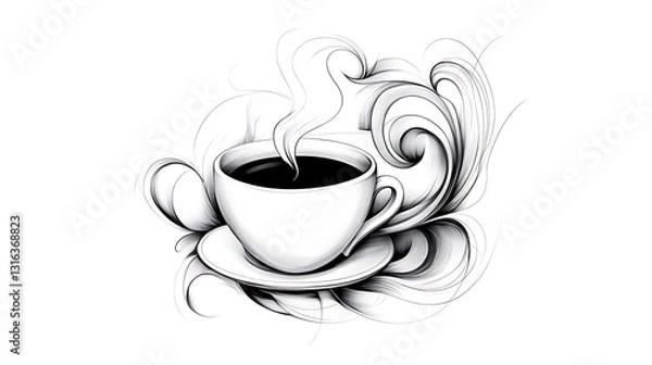 Fototapeta Elegant Hand-Drawn Illustration of a Steaming Cup of Coffee AI Generated