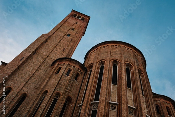 Obraz historic italian building with arched portico and warm facade in Treviso