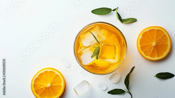 Fototapeta Vibrant Orange Iced Drink with Sage