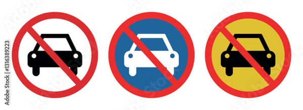Fototapeta No Car Zone Signs – No Vehicles Allowed, Prohibited Car Entry, Traffic Restriction, Road Safety Symbol, Vehicle Ban, No Parking, Driving Prohibited, Transportation Restriction Sign