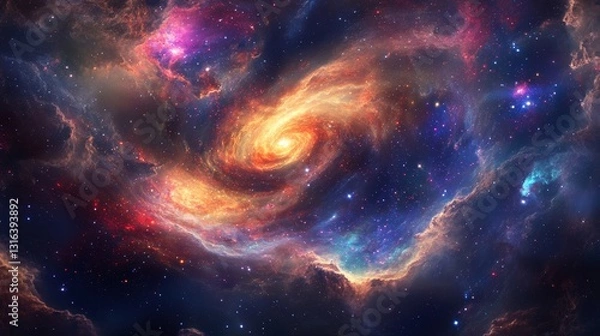 Fototapeta Celestial Nebula: Swirling Galaxy with Constellations 