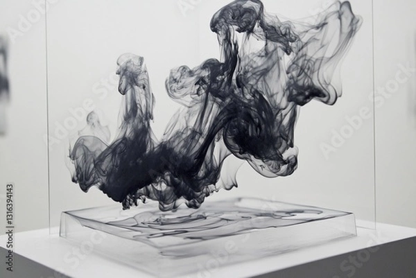 Fototapeta Elegant black smoke swirls create dynamic abstract patterns on a white background
