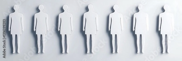 Fototapeta A series of six white human figures against a minimalist background, emphasizing simplicity and uniformity in design.