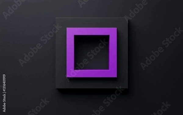 Fototapeta Geometric purple frame on a black background highlights modern design elements and creative aesthetics