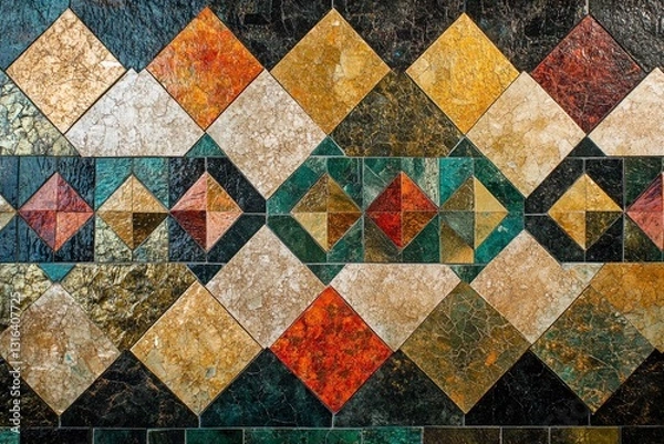 Fototapeta Colorful mosaic pattern featuring diverse geometric shapes in a vibrant design