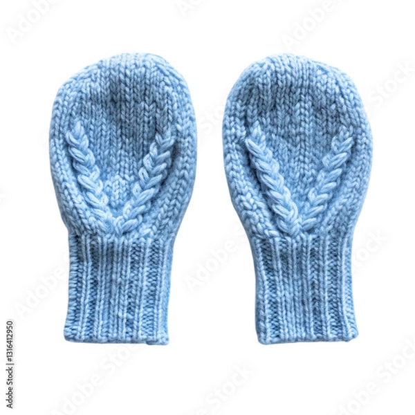 Fototapeta A Pair of Knitted Mittens in Light Blue with a Soft Pattern Isolated on Transparent Background