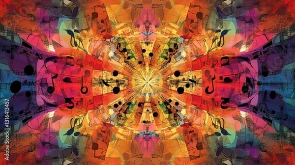 Fototapeta Symphony of Colors: Abstract Music Notes in a Vibrant Kaleidoscope Design