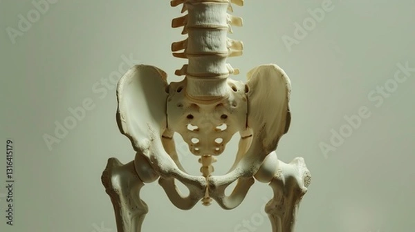 Fototapeta A detailed shot of a human pelvis model, showing the pelvic bones and joints, displayed against a solid background.
