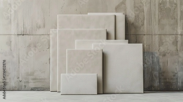 Fototapeta A set of blank canvases of various sizes, stacked neatly on a solid background.