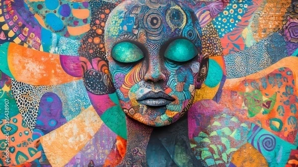 Fototapeta Abstract Portrait: Figure in Vibrant Patterned Mosaic 