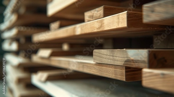 Fototapeta A step-by-step assembly of a wooden shelf, showing pieces being put together.