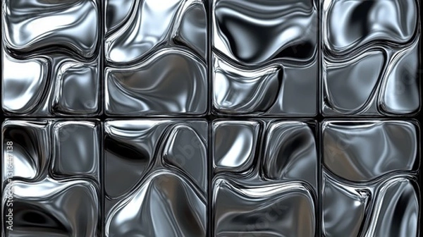 Fototapeta Abstract metallic texture.  Fluid, reflective surfaces create a modern, sleek design. Ideal for backgrounds or design elements.