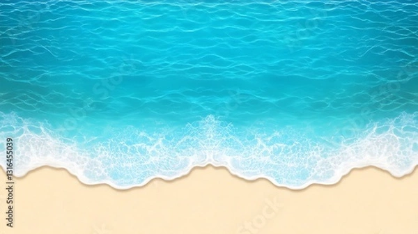 Fototapeta Ocean Waves Lapping Sandy Shore: A Summer Digital Illustration AI Generated