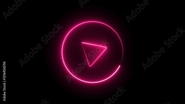 Fototapeta Glowing yellow neon flickering play button sign. Bright neon play button animated blinking icon with circle. Video play button icon concept .