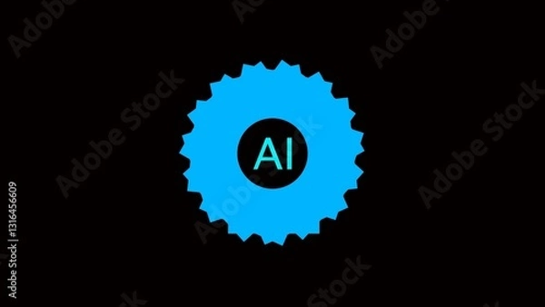 Fototapeta Motion graphic of Blue digital AI logo with futuristic technology . Chat with AI or artificial intelligence technology. Use AI technology by inputting, deep	