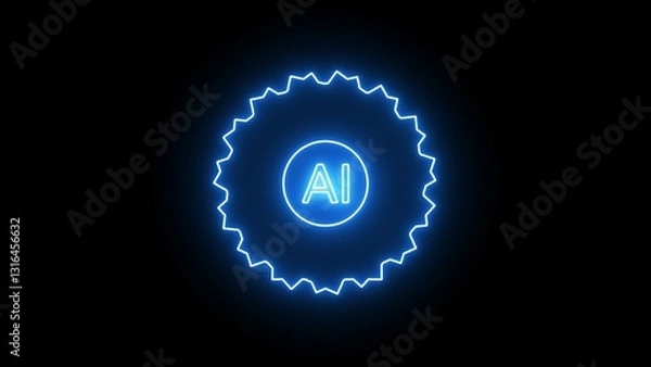 Fototapeta Ai computing neon animatioMotion graphic of 3D Blue digital AI letter logo with grid and rotation circle line connection ai technology iconn illustration.