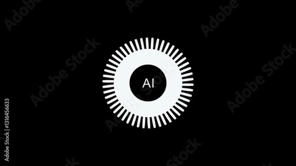 Fototapeta Ai computing neon animatioMotion graphic of 3D Blue digital AI letter logo with grid and rotation circle line connection ai technology iconn illustration.