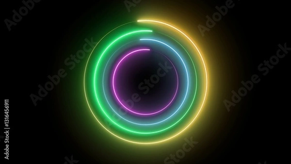 Fototapeta Neon circle frame Technology. Abstract seamless loop neon circle. Blue neon circles hi-tech motion background seamless loop. repetitive motion iiiustration. isolated on black.