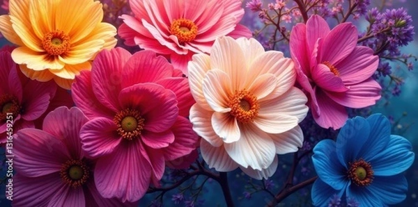 Obraz Overlapping floral forms, intense color gradients, background, artwork, texture