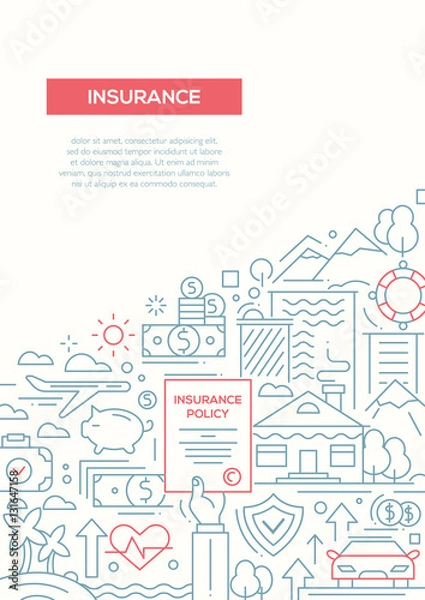 Fototapeta Insurance - line design brochure poster template A4