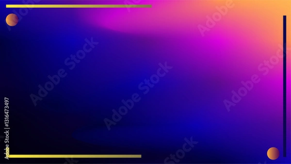 Obraz Blue violet and orange mesh gradient background with broken line frame borders