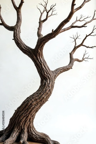Fototapeta Twisted and gnarled branches on white background with natural texture, rustic, woody