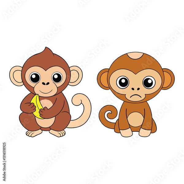 Obraz A sad monkey and monkey handing banana full set 