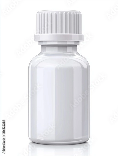 Fototapeta A clean, white plastic bottle with screw cap, ideal for packaging liquids or pharmaceuticals. smooth surface and simple design make it versatile for various uses