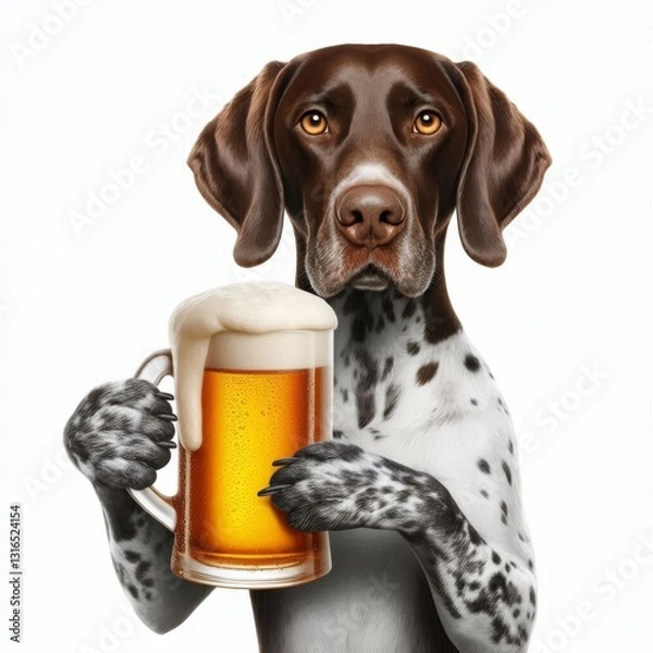 Obraz Humorous Pointer Dog Toasting with a Refreshing Beer in Artistic Photo